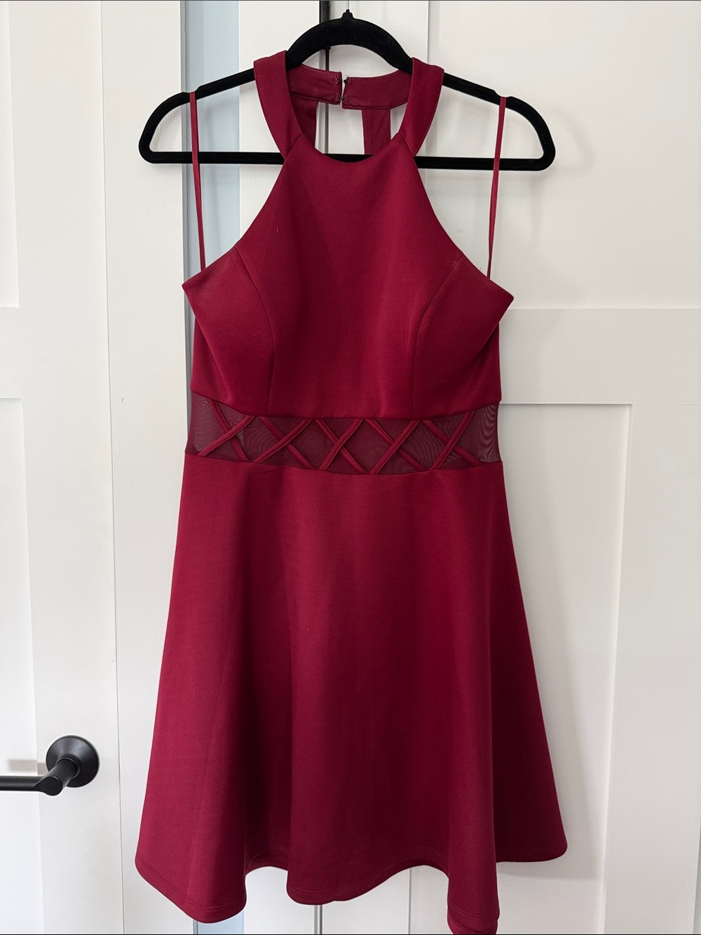 My Michelle Burgundy Halter Fit-and-Flare Mini Dress